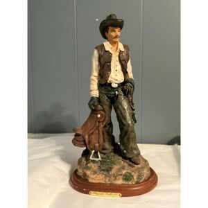 Elegant Collection Cowboy Statue Holding Saddle and Lasso Western Decor